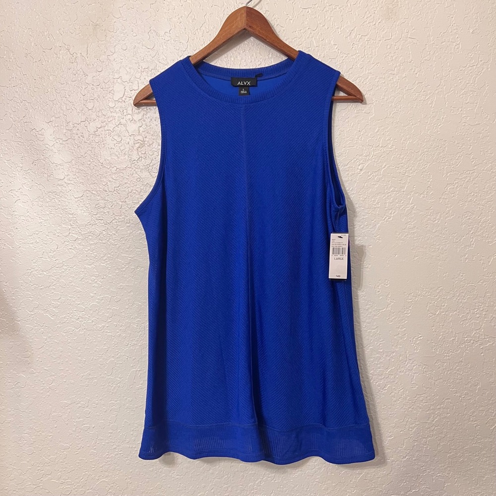 ALYX Women Cobalt Blue Ribbed Sleeveless Mesh Hem Top NWT Large